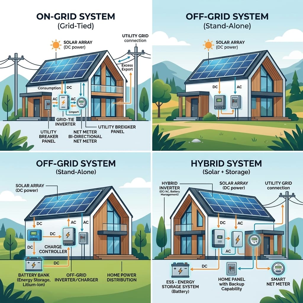On-Grid vs Off-Grid vs Hybrid Solar System (India Guide)
